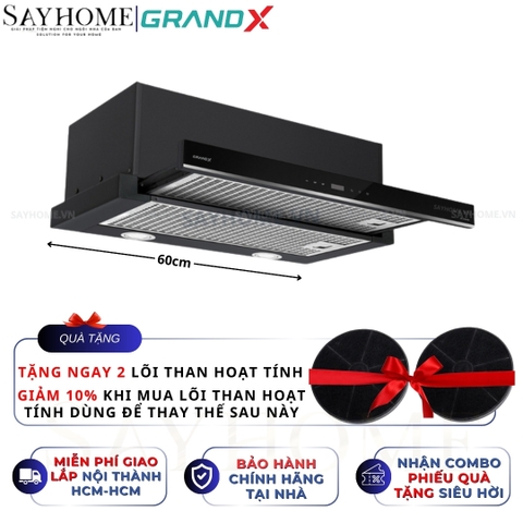 Máy hút mùi GrandX GX H60F58B/ GX H70F58B/ GX H90F58B âm tủ, ray kéo - Hàng chính hãng