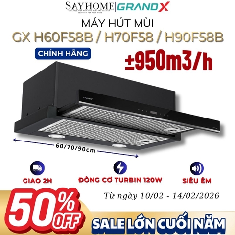 Máy hút mùi GrandX GX H60F58B/ GX H70F58B/ GX H90F58B âm tủ, ray kéo - Hàng chính hãng