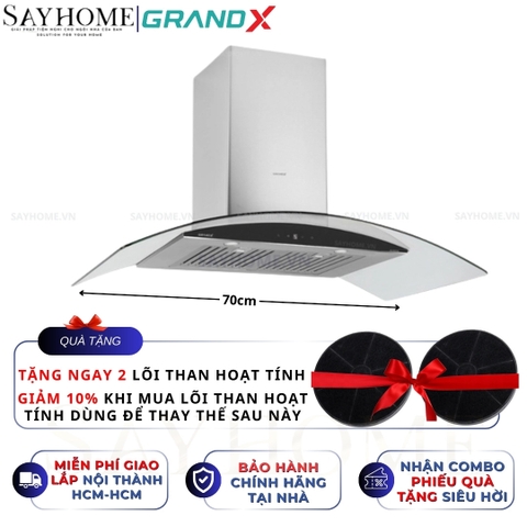 Máy hút mùi GrandX GX H70C55/ GX H90C55 kính cong - Hàng chính hãng