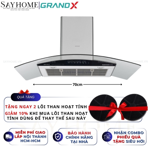 Máy hút mùi GrandX GX H70C62 / GX H90C62 kính cong - Hàng chính hãng