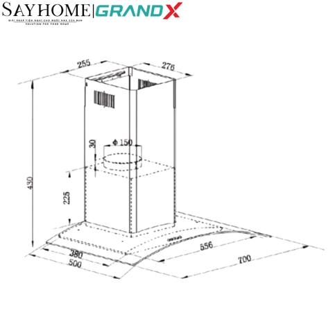 Máy hút mùi GrandX GX H70C62 / GX H90C62 kính cong - Hàng chính hãng