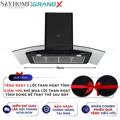 Máy hút mùi GrandX GX H70C62B/ GX H90C62B kính cong, màu đen - Hàng chính hãng