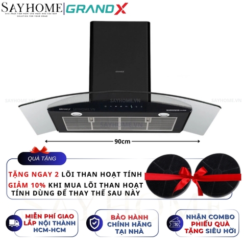Máy hút mùi GrandX GX H70C62B/ GX H90C62B kính cong, màu đen - Hàng chính hãng