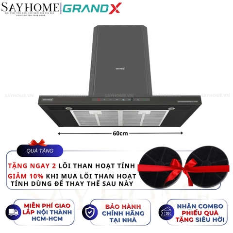 Máy hút mùi GrandX GX H70C69G/ GX H90C69G kính toa, áp tường, màu xám titan - Hàng chính hãng