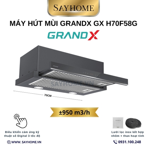 Máy hút mùi GrandX GX H70F58G âm tủ, ray kéo, màu xám - Hàng chính hãng