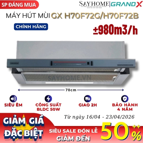 Máy hút mùi GrandX GX H70F72G / GX H70F72B âm tủ, ray kéo - Hàng chính hãng