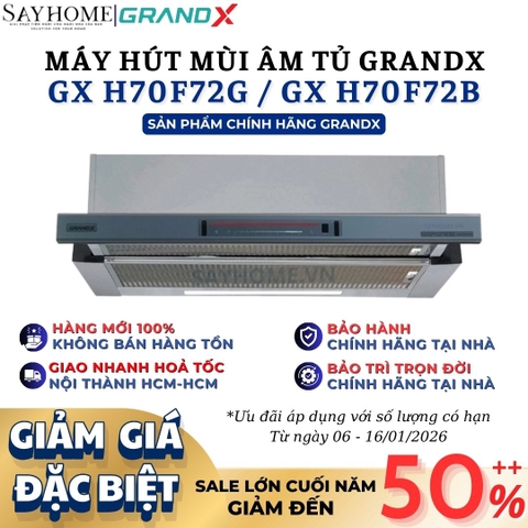 Máy hút mùi GrandX GX H70F72G / GX H70F72B âm tủ, ray kéo - Hàng chính hãng