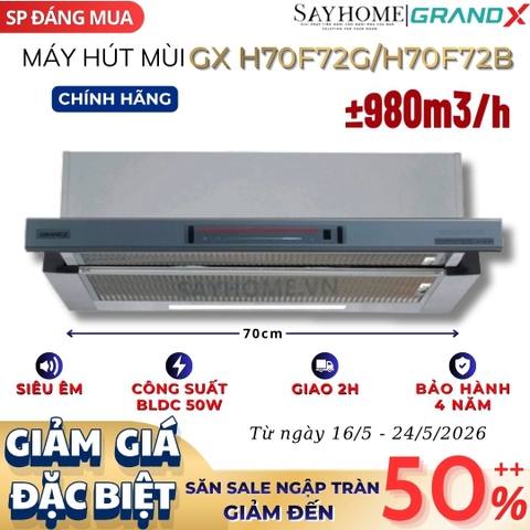 Máy hút mùi GrandX GX H70F72G / GX H70F72B âm tủ, ray kéo - Hàng chính hãng
