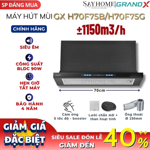 Máy hút mùi GrandX GX H70F75B/ GX H70F75G âm tủ ray kéo - Hàng chính hãng