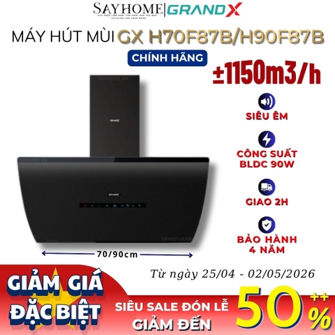 Máy hút mùi GrandX GX H70F87B/ GX H90F87B kính vát, áp tường - Hàng chính hãng