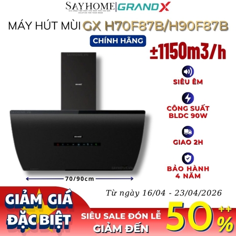 Máy hút mùi GrandX GX H70F87B/ GX H90F87B kính vát, áp tường - Hàng chính hãng