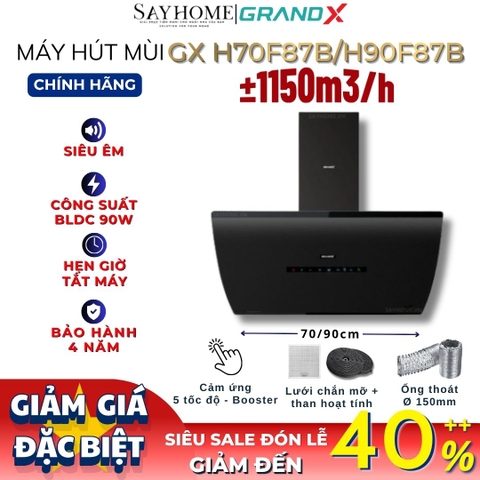 Máy hút mùi GrandX GX H70F87B/ GX H90F87B kính vát, áp tường - Hàng chính hãng