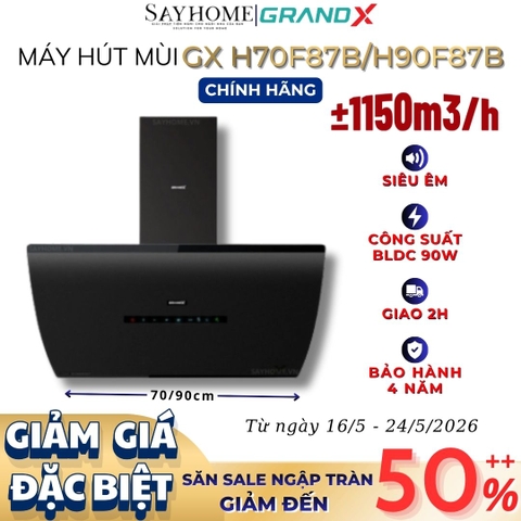 Máy hút mùi GrandX GX H70F87B/ GX H90F87B kính vát, áp tường - Hàng chính hãng