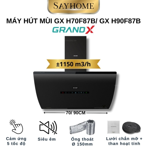 Máy hút mùi GrandX GX H70F87B/ GX H90F87B kính vát, áp tường - Hàng chính hãng