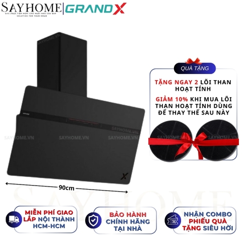 Máy hút mùi GrandX GX H70S86B/ GX H90S86B kính vát, áp tường, màu đen - Hàng chính hãng