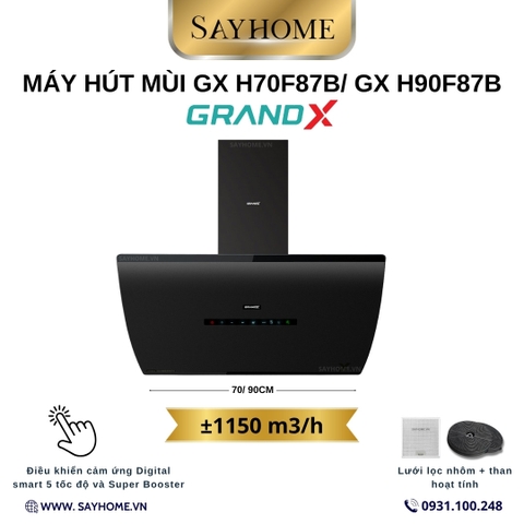 Máy hút mùi GrandX GX H70F87B/ GX H90F87B kính vát, áp tường - Hàng chính hãng