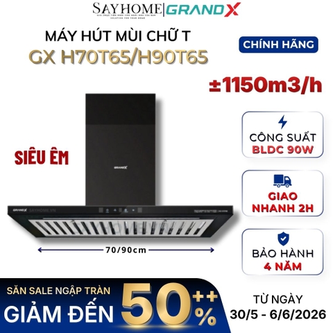 Máy hút mùi GrandX GX H70T65/ GX H90T65 kính toa, áp tường - Hàng chính hãng