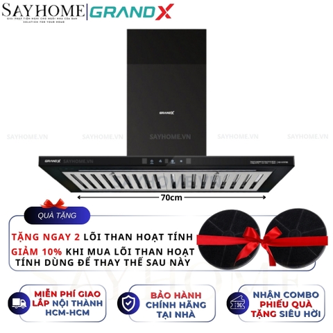 Máy hút mùi GrandX GX H70T65/ GX H90T65 kính toa, áp tường - Hàng chính hãng