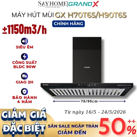 Máy hút mùi GrandX GX H70T65/ GX H90T65 kính toa, áp tường - Hàng chính hãng