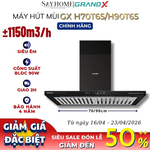 Máy hút mùi GrandX GX H70T65/ GX H90T65 kính toa, áp tường - Hàng chính hãng