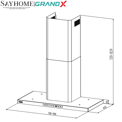 Máy hút mùi GrandX GX H70T65/ GX H90T65 kính toa, áp tường - Hàng chính hãng