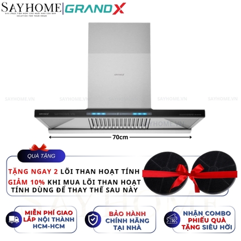 Máy hút mùi GrandX GX H70T81B / GX H90T81B kính toa, áp tường - Hàng chính hãng