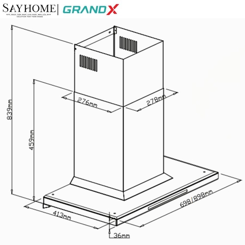 Máy hút mùi GrandX GX H70T81Luxury / GX H90T81Luxury kính toa, áp tường, màu đen titan tại thành phố Hồ Chí Minh