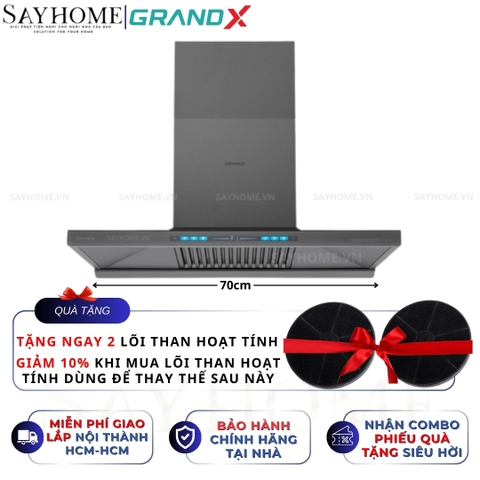 Máy hút mùi GrandX GX H70T81G / GX H90T81G kính toa, áp tường, màu xám titan - Hàng chính hãng