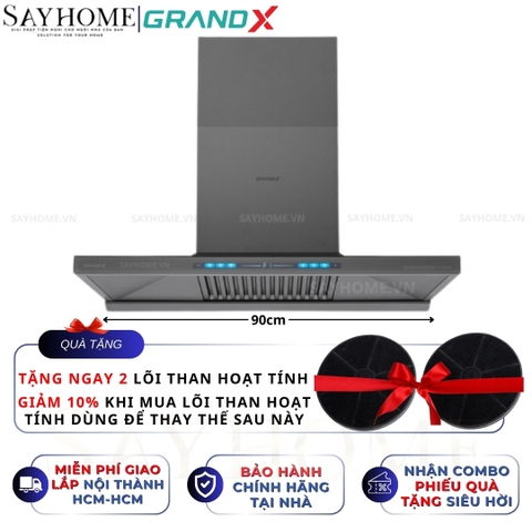 Máy hút mùi GrandX GX H70T81G / GX H90T81G kính toa, áp tường, màu xám titan - Hàng chính hãng