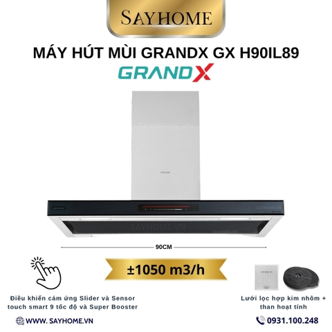 Máy hút mùi GrandX GX H90IL89 kính toa, treo đảo - Hàng chính hãng