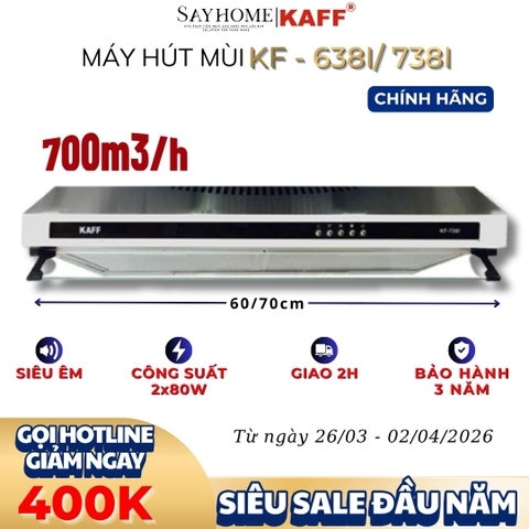Máy hút mùi KAFF KF-638I, KF-738I âm tủ inox - Bảo hành chính hãng 3 năm