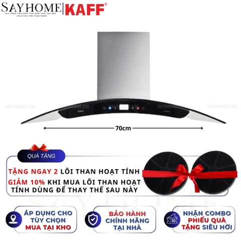 Máy hút mùi KAFF KF-GB702, KF-GB902 kính cong áp tường cảm ứng - điều khiển từ xa - Bảo hành chính hãng 3 năm