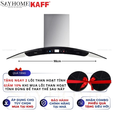 Máy hút mùi KAFF KF-GB702, KF-GB902 kính cong áp tường cảm ứng - điều khiển từ xa - Bảo hành chính hãng 3 năm