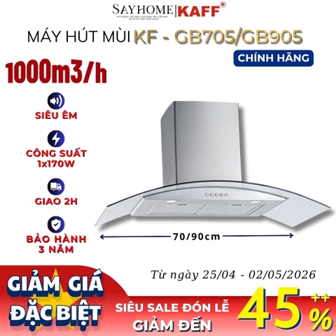 Máy hút mùi KAFF KF-GB705/GB905 kính cong áp tường - Bảo hành chính hãng 3 năm