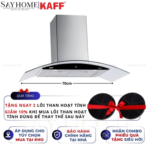 Máy hút mùi KAFF KF-GB773, KF-GB973 kính cong áp tường cảm ứng - Bảo hành chính hãng 3 năm