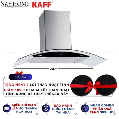 Máy hút mùi KAFF KF-GB773, KF-GB973 kính cong áp tường cảm ứng - Bảo hành chính hãng 3 năm