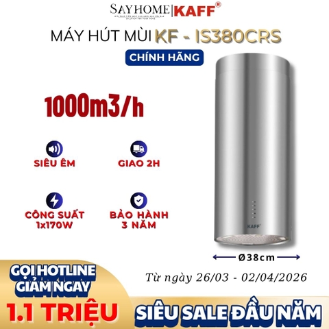 Máy hút mùi KAFF KF-IS380CRS độc lập dạng ống-màu đen-cảm ứng - Bảo hành chính hãng 3 năm