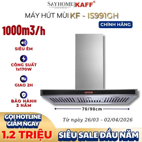 Máy hút mùi KAFF KF-IS991GH độc lập cảm ứng - điều khiển từ xa - Bảo hành chính hãng 3 năm