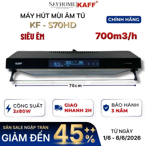 Máy hút mùi KAFF KF-S70HD âm tủ màn hình LCD màu đen cảm ứng - Bảo hành chính hãng 3 năm