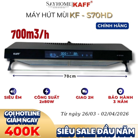 Máy hút mùi KAFF KF-S70HD âm tủ màn hình LCD màu đen cảm ứng - Bảo hành chính hãng 3 năm
