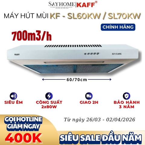 Máy hút mùi KAFF KF-SL60KW, KF-SL70KW âm tủ màu trắng - Bảo hành chính hãng 3 năm