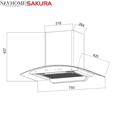 Máy hút mùi Sakura SR-7750G - Chính hãng