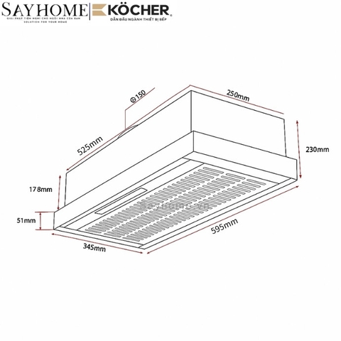 Máy hút mùi Kocher K6360 âm tủ, điều khiển cơ - Hàng chính hãng