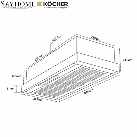 Máy hút mùi Kocher K6370 âm tủ, điều khiển cơ - Hàng chính hãng