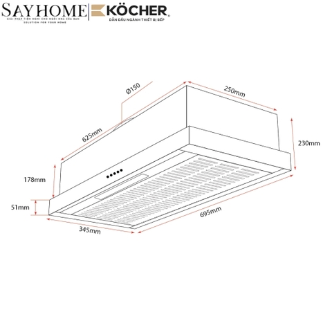 Máy hút mùi Kocher K6370 âm tủ, điều khiển cơ - Hàng chính hãng