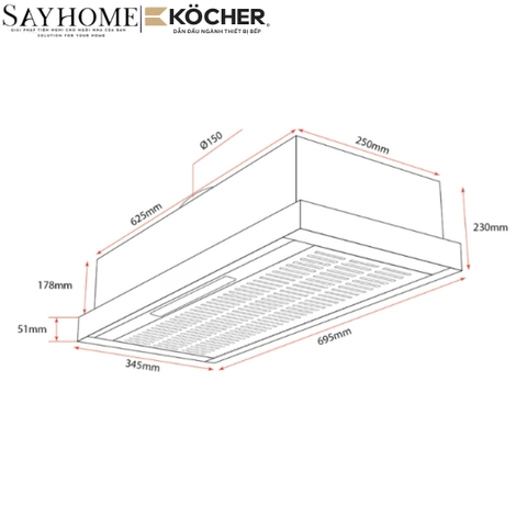 Máy hút mùi Kocher K6370S âm tủ, điều khiển cảm ứng - Hàng chính hãng