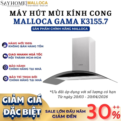 Máy hút mùi MALLOCA GAMA K3155.7 kính cong áp tường - Hàng chính hãng