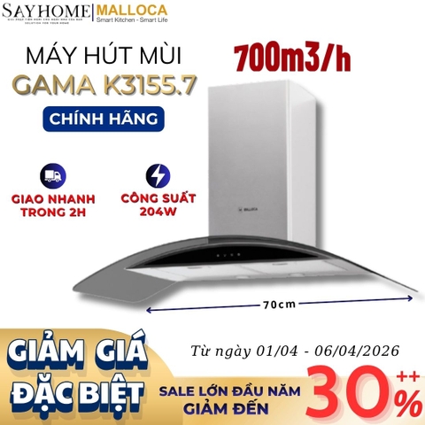 Máy hút mùi MALLOCA GAMA K3155.7 kính cong áp tường - Hàng chính hãng