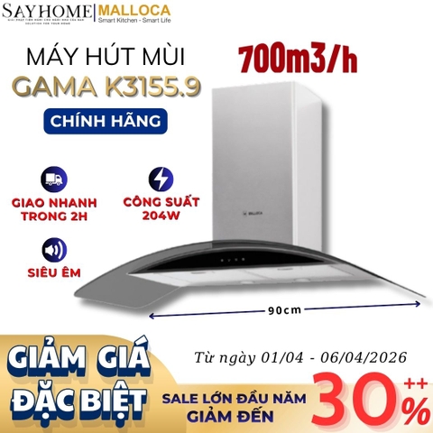 Máy hút mùi MALLOCA GAMA K3155.9 kính cong RANGE HOOD - Hàng chính hãng