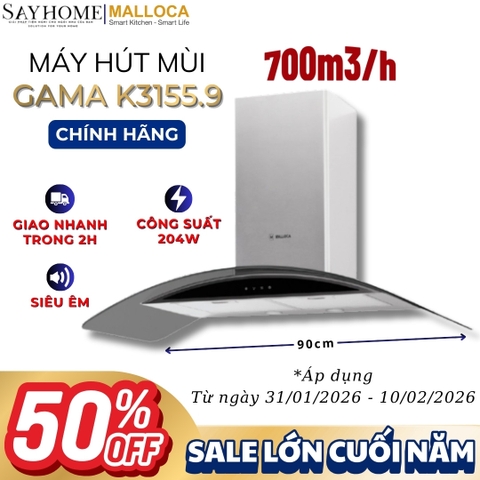 Máy hút mùi MALLOCA GAMA K3155.9 kính cong RANGE HOOD - Hàng chính hãng MALLOCA